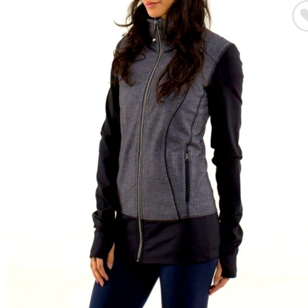 Lululemon Asana Full Zip Herringbone‎ Black and Gray Jacket Size 2